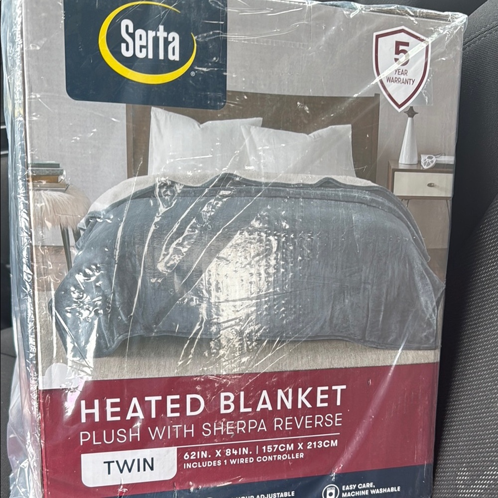 Serta Gray Plush Sherpa Heated Blanket